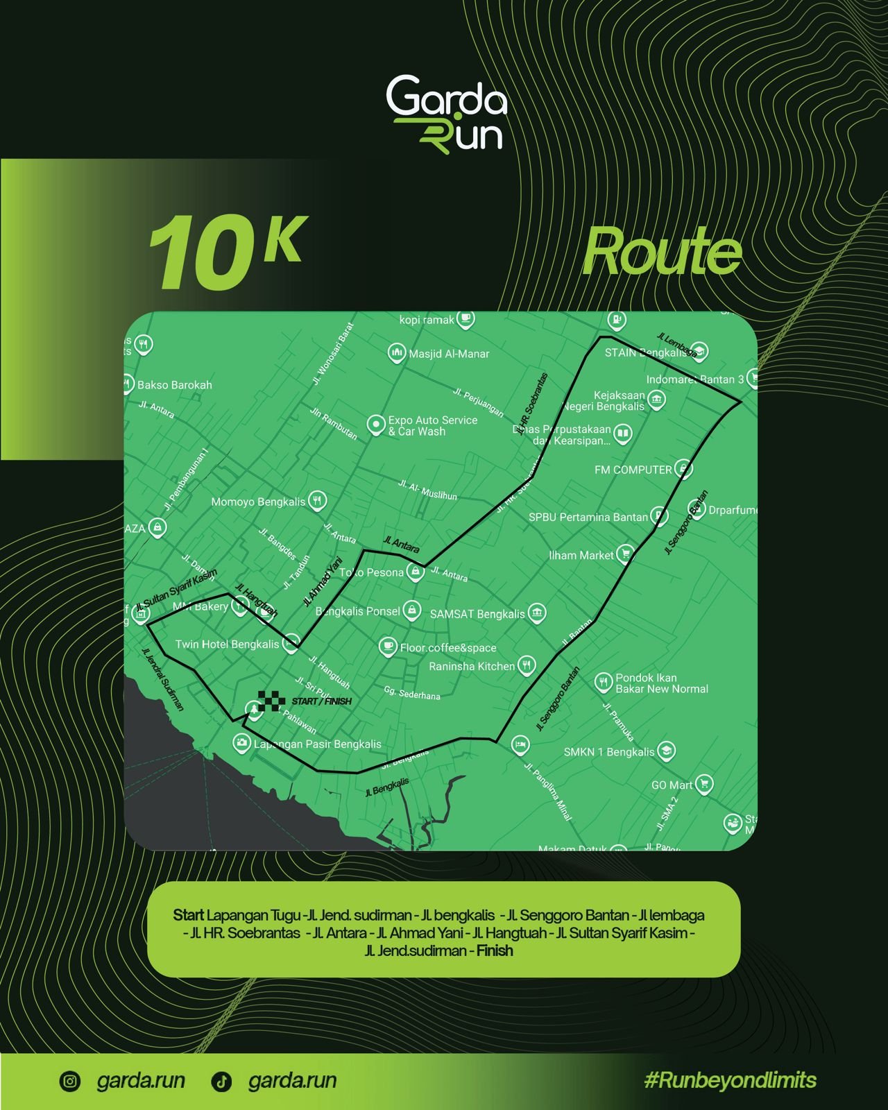 Peta rute 10K GARDA RUN, lengkap dengan titik start/finish
